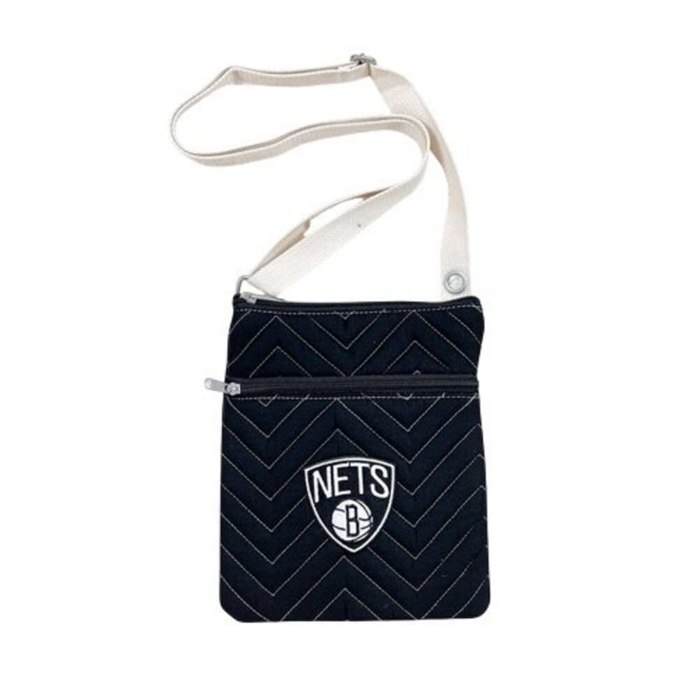 NBA Brooklyn Nets Basketball Black Chevron Quilted Crossbody Bag Purse NEW